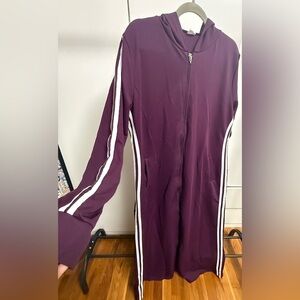 Women’s Hooded Long Jacket with Side Stripes - Plum Size 46/12US